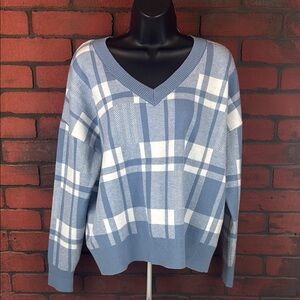 Christian Siriano Sweater Womens XL‎ Plaid V-Neck